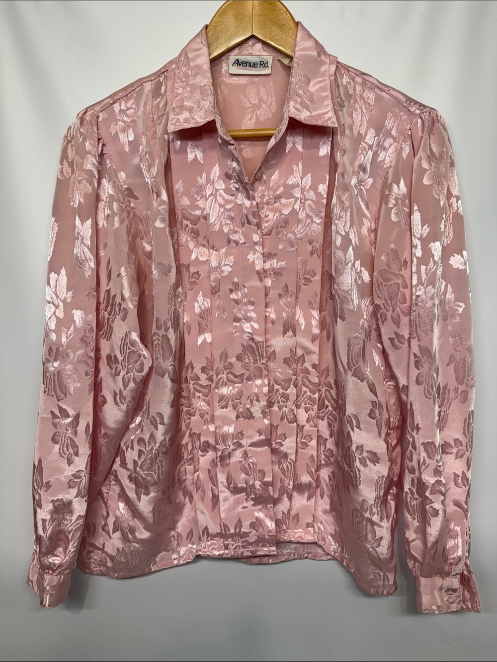 Vintage Avenue Rd. Blush Pink Floral Jacquard Satin Blouse